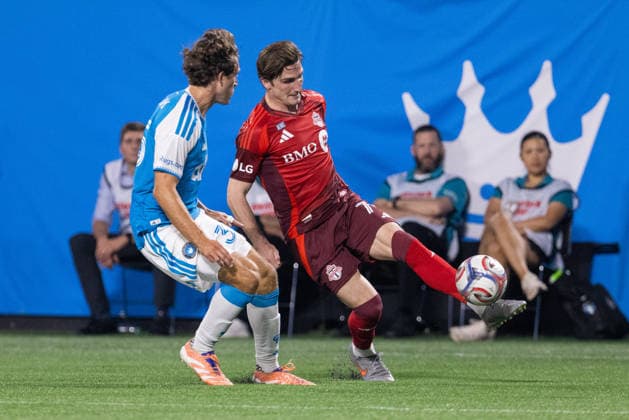 May 16, 2026: Toronto FC forward Fletcher Bank (79) passes across against Charlotte FC defender Jack Neeley (39) during the second half of the Major League Soccer match up at Bank of America Stadium in Charlotte, NC. ( CSM) Charlotte United States - ZUMAc04_ 20260516_zma_c04_024 Copyright: xScottxKinserx