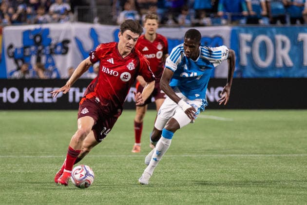 May 16, 2026: Toronto FC midfielder Alonso Coello (14) pushes upfield against Charlotte FC midfielder Djibril Diani (28) during the second half of the Major League Soccer match up at Bank of America Stadium in Charlotte, NC. ( CSM) Charlotte United States - ZUMAc04_ 20260516_zma_c04_031 Copyright: xScottxKinserx