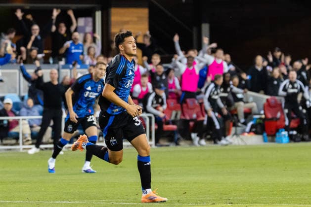 SAN JOSE, CA - MAY 16: Beau Leroux 34 of the San Jose Earthquakes celebrates a goal in the first half of a match against FC Dallas on May 16, 2026 at PayPal Park in San Jose, CA. (Photo by Matthew Huang Icon Sportswire) SOCCER: MAY 16 MLS, Fussball Herren, USA San Jose Earthquakes vs FC Dallas EDITORIAL USE ONLY Icon260516004