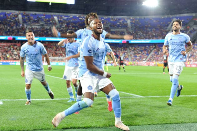 May 16, 2026, Harrison, New Jersey, USA: NYCFC midfielder ANDRES PEREA (8) celebrates his goal at Sports Illustrated Stadium in Harrison New Jersey New York City FC draws with New York Red Bulls 1 to 1 Harrison USA - ZUMAa301 20260516_aaf_a301_029 Copyright: xBrooksxVonxArxx