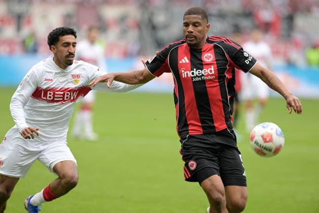 Tiago Tomas li against Aurele Amenda photographed at the soccer Bundesliga match Eintracht Frankfurt against VFB Stuttgart on 16 5 2026 in Frankfurt DFL DFB REGULATIONS PROHIBIT ANY USE OF PHOTOGRAPHS as IMAGE SEQUENCES and or QUASI VIDEO