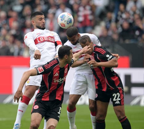 Deniz Undav Li against Skhiri mi and Chandler photographed at the soccer Bundesliga match Eintracht Frankfurt against VFB Stuttgart on 16 5 2026 in Frankfurt DFL DFB REGULATIONS PROHIBIT ANY USE OF PHOTOGRAPHS as IMAGE SEQUENCES and or QUASI VIDEO
