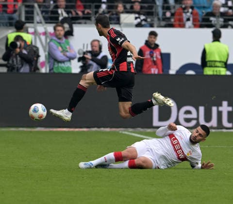 VFB Stuttgarts Deniz Undav re against Ellyes Skhiri photographed at the soccer Bundesliga match Eintracht Frankfurt against VFB Stuttgart on 16 5 2026 in Frankfurt DFL DFB REGULATIONS PROHIBIT ANY USE OF PHOTOGRAPHS as IMAGE SEQUENCES and or QUASI VIDEO