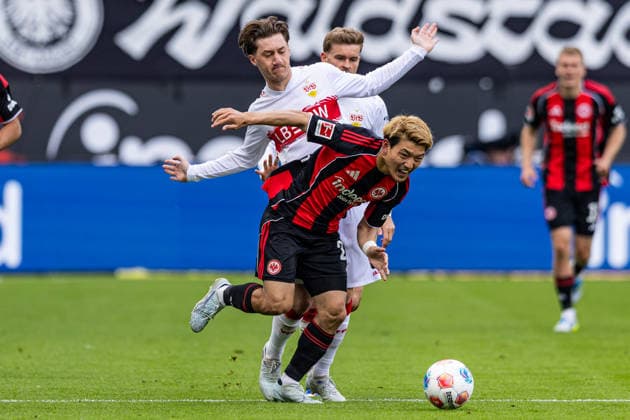16 05 2026, xovx, Fußball Fußball Bundesliga, Eintracht Frankfurt VfB Stuttgart v l Angelo Stiller VfB Stuttgart , Maximilian Mittelstädt VfB Stuttgart , Ritsu Doan Eintracht Frankfurt DFL DFB REGULATIONS PROHIBIT ANY USE OF PHOTOGRAPHS as IMAGE SEQUENCES and or QUASI VIDEO emspor Frankfurt