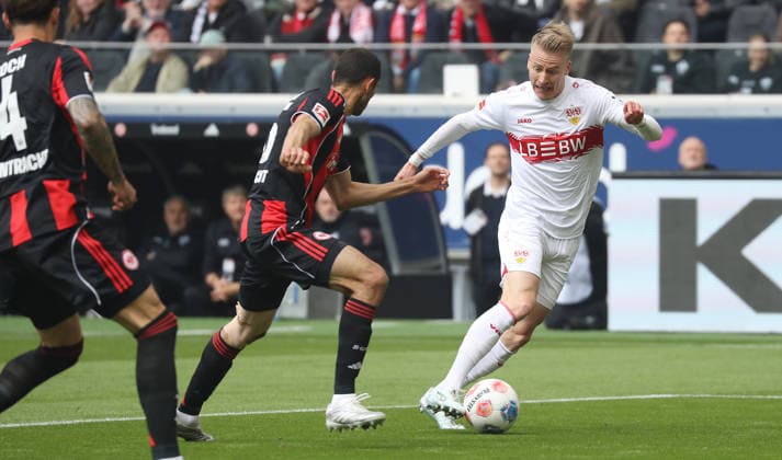 Frankfurt , Bundesliga soccer Eintracht Frankfurt vs VfB Stuttgart , right Chris Führich VfB