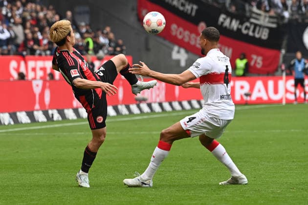Ritsu DOAN F vs Josha VAGNOMAN S Action, duel, Football 1 Bundesliga Season 2025 2026, 34 Matchday, Matchday34, matchday34, Eintracht Frankfurt F VfB Stuttgart S 2 2 am 16 05 2026 Deutsche Bank Park Frankfurt DFL regulations prohibit any use of photographs as image sequences and or quasi video Â