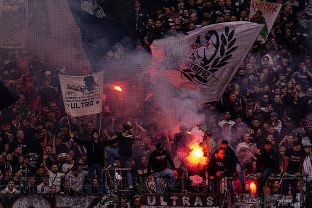 16 05 2026, xovx, Fußball Fußball Bundesliga, Eintracht Frankfurt VfB Stuttgart Frankfurt Ultras repeatedly set off pyrotechnics in Deutsche Bank Park and injure two spectators DFL DFB REGULATIONS PROHIBIT ANY USE OF PHOTOGRAPHS as IMAGE SEQUENCES and or QUASI VIDEO emspor Frankfurt