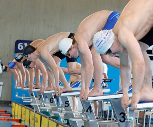 16 05 2026 Swimming 61 International Swimming Festival Nordbad DSW Darmstadt here WK320 B Final 50m Freestyle here at the start on lane 3 Niklas Luber 2011 SC Wfr München Darmstadt Hessen Germany