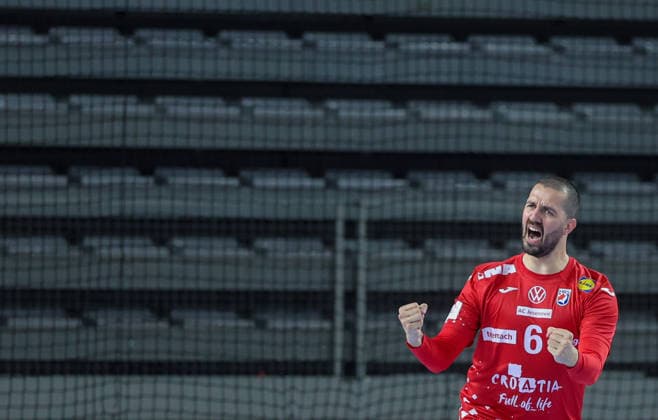 Croatia v Sweden: Internation Friendly Handball Match Mario Sostaric of Croatia during the International Friendly, Länderspiel, Nationalmannschaft handball match between Croatia and Sweden at Arena Varazdin on May 16, 2026.  SanjinxStrukic PIXSELL