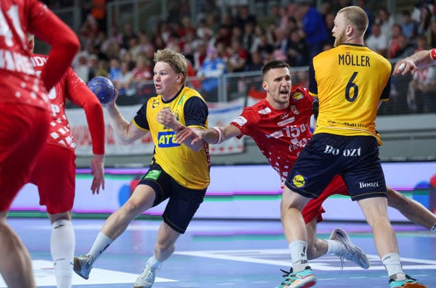 Croatia v Sweden: Internation Friendly Handball Match Axel Mansson of Sweden in action during the International Friendly, Länderspiel, Nationalmannschaft handball match between Croatia and Sweden at Arena Varazdin on May 16, 2026.  SanjinxStrukic PIXSELL