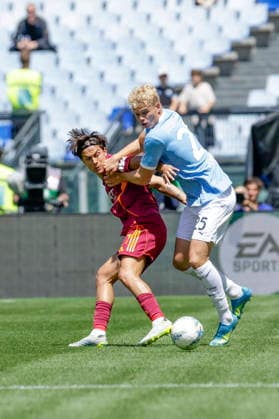 Italy: Serie a football match AS Roma vs SS Lazio Roma™s Argentinian forward Paulo Dybala challenges for the ball with lazio™s Danish defender Oliver Provstgaard during the Serie A football match between AS Roma vs SS Lazio at the Olimpico Stadium in Rome, Italy on March 17, 2026. _BPH3078_1 Copyright: xAntonioxBalascox