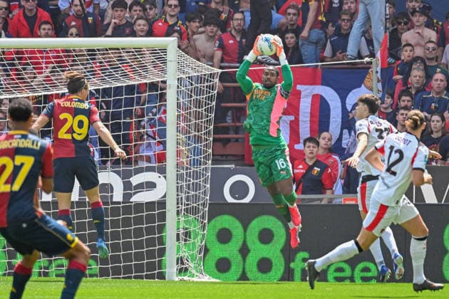 MilanÕs goalkeeper Maignan in action during the Serie A soccer match between Genoa and Milan at the Luigi Ferraris Stadium in Genoa, Italy - Sunday, May 17, 2026. - Soccer .  Copyright: xTanoxPecoraro LaPressex