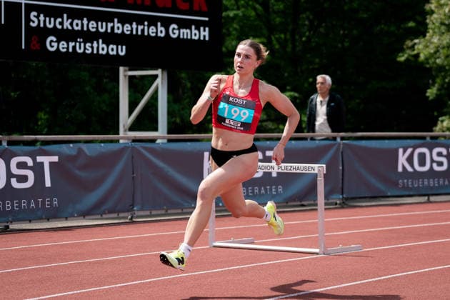 Rebekka Feirle LG Oestl Bodenseekreis, 300m hurdles women, 199 , GER, Leichtathletik, Athletics, Internationales KOST Laeufermeeting, Pliezhausen, 17 05 2026, GER, Leichtathletik, Athletics, Internationales KOST Laeufermeeting, Pliezhausen, 17 05 2026 Pliezhausen Copyright: xStefanxMayerx EP_SMR