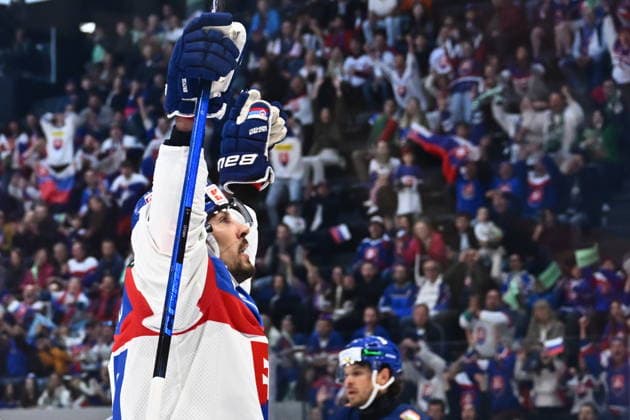Marek Hrivik (SVK) celebrates first goal during the 2026 IIHF World Championship, WM, Weltmeisterschaft Group B, match Italy vs Slovakia, on May 17, 2026, Fribourg, Switzerland. (CTKxPhoto RadekxPetrasek) CTKPhotoP2026051702823  CTKPhotoP2026051702823