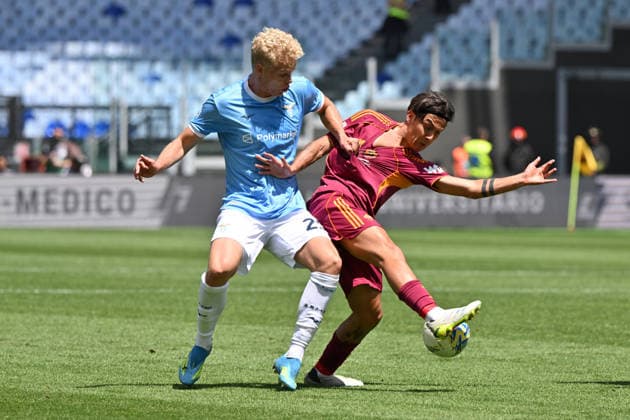 RECORD DATE NOT STATED 17th May 2026, Stadio Olimpico, Rome, Italy; Serie A Football; Roma versus Lazio; Paulo Dybala of AS Roma under pressure from Oliver Provstgaard of SS Lazio AllShotLive