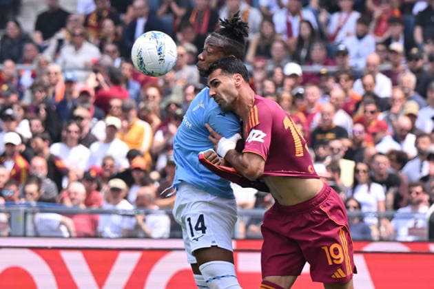 RECORD DATE NOT STATED 17th May 2026, Stadio Olimpico, Rome, Italy; Serie A Football; Roma versus Lazio; Tijjani Noslin of SS Lazio under pressure from Zeki Celik of AS Roma AllShotLive