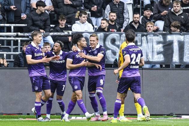 Anderlecht s Nathan Saliba celebrates after scoring during a soccer match between RSCA Anderlecht and KV Mechelen, Sunday 17 May 2026 in Brussels, on day 8 of the Champion s Play-off of the 2025-2026 Jupiler Pro League first division of the Belgian championship. TOM GOYVAERTS TomxGoyvaerts  x174145141x