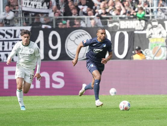 16.05.2026, Borussia-Park, Mönchengladbach, GER, 1.FBL, Borussia Mönchengladbach vs TSG Hoffenheim , im Bild Kevin Akpoguma (Hoffenheim) DFL regulations prohibit any use of photographs as image sequences and or quasi-video. (Photo by Hasan Bratic DeFodi Images) - *** 16 05 2026, Borussia Park, Mönchengladbach, GER, 1 FBL, Borussia Mönchengladbach vs TSG Hoffenheim , im Bild Kevin Akpoguma Hoffenheim DFL regulations prohibit any use of photographs as image sequences and or quasi video Photo by Hasan Bratic DeFodi Images