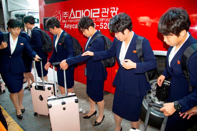 Naegohyang Women s FC, May 17, 2026 : Members of Pyongyang-based Naegohyang Women s FC arrive at a hotel in Suwon, about 30 km south of Seoul, South Korea. Naegohyang s 27 players and 12 members of their staff traveled from Beijing. The North Korean women s football club will take on Suwon FC Women of South Korea in the semifinals of the AFC Women s Champions League at Suwon Stadium in Suwon on Wednesday. The other semifinal match will pit Melbourne City FC against Nippon TV Tokyo Verdy Beleza on Wednesday at Suwon Stadium. The final is scheduled on Saturday at Suwon Stadium. The Women s Champions League is Asia s top women s club competition and offers US$1 million to the champions.  aflo_330804302