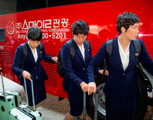 Naegohyang Women s FC, May 17, 2026 : Members of Pyongyang-based Naegohyang Women s FC arrive at a hotel in Suwon, about 30 km south of Seoul, South Korea. Naegohyang s 27 players and 12 members of their staff traveled from Beijing. The North Korean women s football club will take on Suwon FC Women of South Korea in the semifinals of the AFC Women s Champions League at Suwon Stadium in Suwon on Wednesday. The other semifinal match will pit Melbourne City FC against Nippon TV Tokyo Verdy Beleza on Wednesday at Suwon Stadium. The final is scheduled on Saturday at Suwon Stadium. The Women s Champions League is Asia s top women s club competition and offers US$1 million to the champions.  aflo_330804407