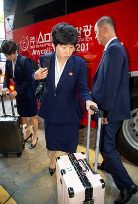 Naegohyang Women s FC, May 17, 2026 : Members of Pyongyang-based Naegohyang Women s FC arrive at a hotel in Suwon, about 30 km south of Seoul, South Korea. Naegohyang s 27 players and 12 members of their staff traveled from Beijing. The North Korean women s football club will take on Suwon FC Women of South Korea in the semifinals of the AFC Women s Champions League at Suwon Stadium in Suwon on Wednesday. The other semifinal match will pit Melbourne City FC against Nippon TV Tokyo Verdy Beleza on Wednesday at Suwon Stadium. The final is scheduled on Saturday at Suwon Stadium. The Women s Champions League is Asia s top women s club competition and offers US$1 million to the champions.  aflo_330804472