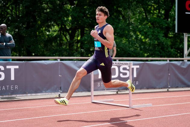 Owe Fischer Breiholz Koenigsteiner LV, 300m hurdles men, 3 , GER, Leichtathletik, Athletics, Internationales KOST Laeufermeeting, Pliezhausen, 17 05 2026, GER, Leichtathletik, Athletics, Internationales KOST Laeufermeeting, Pliezhausen, 17 05 2026 Pliezhausen Copyright: xStefanxMayerx EP_SMR