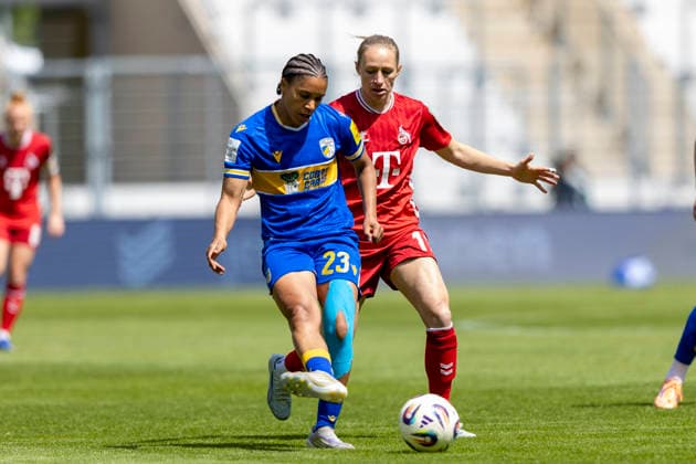 Google Pixel Women Bundesliga FC Carl Zeiss Jena vs 1 FC Köln Jena 17 05 2026 Josephine Afua Kyerewaa Bonsu 23 FC Carl Zeiss Jena vs Pauline Bremer 11 1 FC Köln Google Pixel Women Bundesliga FC Carl Zeiss Jena vs 1 FC Köln ad hoc arena im Ernst Abbe Sportfeld 17 05 2026 DFB REGULATIONS PROHIBIT ANY USE OF PHOTOGRAPHS AS IMAGE SEQUENCES AND OR QUASI VIDEO Copyright: xBEAUTIFULxSPORTS Duehringx
