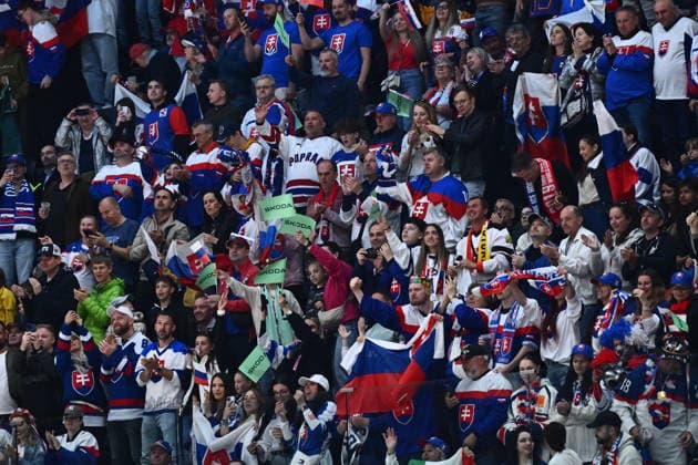 Slovak fans are seen during the 2026 IIHF World Championship, WM, Weltmeisterschaft Group B, match Italy vs Slovakia, on May 17, 2026, Fribourg, Switzerland. (CTKxPhoto RadekxPetrasek) CTKPhotoP2026051703280  CTKPhotoP2026051703280