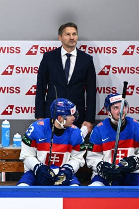 Head coach Vladimir Orszagh (SVK) is seen during the 2026 IIHF World Championship, WM, Weltmeisterschaft Group B, match Italy vs Slovakia, on May 17, 2026, Fribourg, Switzerland. (CTKxPhoto RadekxPetrasek) CTKPhotoP2026051703521  CTKPhotoP2026051703521