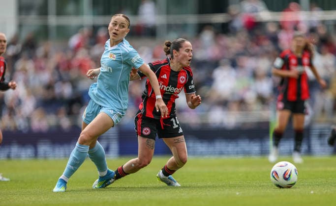 GER, Frankfurt, Eintracht Frankfurt vs Union Berlin, Google Pixel Bundesliga, Football, DFB, Season 2025 2026, Stadion am Brentanobad, 26 Matchday in picture f l Lia Kamber Union Berlin 41 , Geraldine Reuteler Eintracht Frankfurt Women 14 DFB DFL REGULATIONS PROHIBIT ANY USE OF PHOTOGRAPHS AS IMAGE SEQUENCES AND OR QUASI VIDEO, 17 05 2026 Copyright: HMBxMedia HendrikxHamelau
