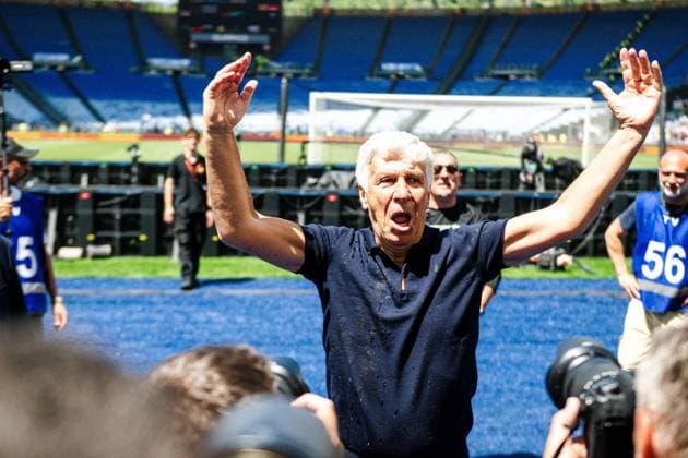 IPA84786212 - Gian Piero Gasperini head coach of AS Roma celebrates during Roma-Lazio, Serie A 2025 2026 at Stadio Olimpico on May 17, 2026 during AS Roma vs SS Lazio, Italian soccer Serie A match in Rome, Italy, May 17 2026  Copyright: xDomenicoxBari IPAxSportx xx 84786212