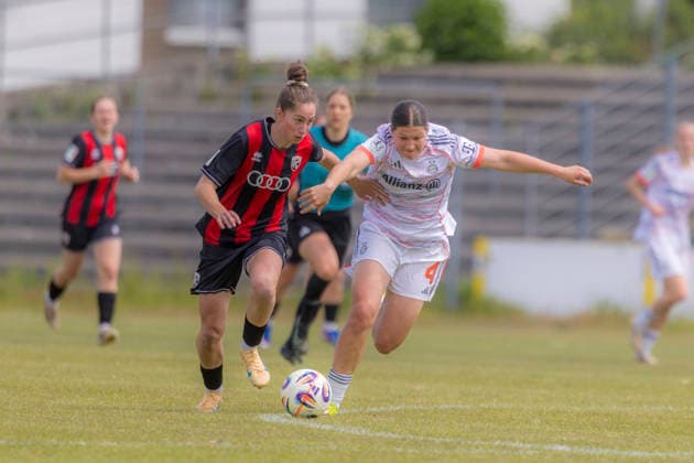 Ingolstadt, Germany 17 May 2026 2 Womens Bundesliga 2025 2026 Sp 26 FC Ingolstadt 04 vs FC Bayern Munich II In the picture from left in the duel Emma Kusch FCI and Scarlett Kraus FCB II Audi Sportpark Bayern Copyright: xFotostandx xSchäferx