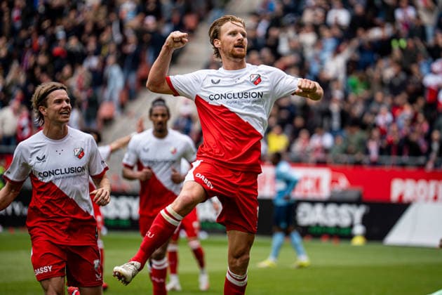 2026-05-17 FC Utrecht v Fortuna Sittard - Dutch Eredivisie UTRECHT, NETHERLANDS - MAY 17: Dani de Wit of FC Utrecht celebrates the first goal during the Dutch Eredivisie match between FC Utrecht and Fortuna Sittard at Stadion Galgenwaard on May 17, 2026 in Utrecht, Netherlands. Utrecht Stadion Galgenwaard Netherlands Content not available for redistribution in The Netherlands directly or indirectly through any third parties. Copyright: xGabrielxCalvinoxAlonsox