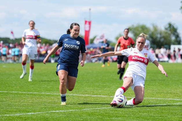 2 Womens Bundesliga SC Sand vs VfB Stuttgart, 17 05 2026 Janina Hechler VfB Stuttgart, 16 who gets to the ball with a sliding tackle in front of Pija Reininger SC Sand, 9 2 Womens Bundesliga SC Sand vs VfB Stuttgart, Adams Arena SC Sand, 17 05 2026 DFB DFL REGULATIONS PROHIBIT ANY USE OF PHOTOGRAPHS AS IMAGE SEQUENCES AND OR QUASI VIDEO Copyright: xBEAUTIFULxSPORTS Boscox