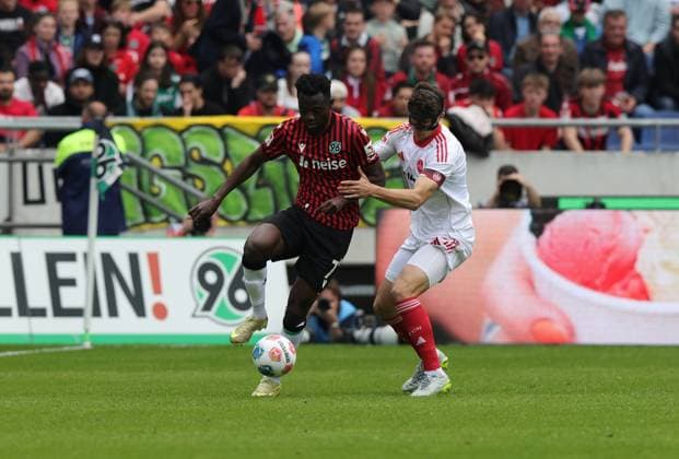 17 05 2026 Soccer Season 2024 2025 2 Soccer Bundesliga 34 Matchday Hannover 96 H96 1 FC Nürnberg FCN Club Sportfoto Zink DaMa xdaxmax DFL regulations prohibit any use of photographs as image sequences and or quasi video only for editorial use Mustapha Bundu 7, Hannover 96 H96 Fabio Gruber 4, 1 FC Nürnberg FCN