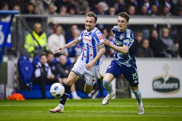 HEERENVEEN - (lr) Dylan Vente of sc Heerenveen and Youri Baas of AFC Ajax during the Dutch Eredivisie match between SC Heerenveen and AFC Ajax at the Abe Lenstra Stadium on 17 May 2026 in Heerenveen, the Netherlands. OLAF KRAAK ANP Eredivisie 2025-2026 xVIxANPxSportx xxANPxIVx 558545521 originalFilename: 558545521.jpg