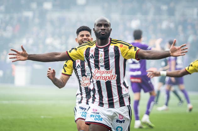 AUSTRIA WIEN - LASK Samuel Adeniran of LASK celebrates a goal during the 32th round of the Admiral Bundesliga football match between Austria Vienna and LASK Linz (Linzer Athletik Klub). Generali Arena, Vienna, Austria, May 17, 2026. Photo by Branislav Racko Copyright: xx _BRR4907