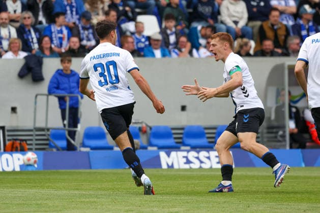 2026 05 17 xjfx 2 Bundesliga SV Darmstadt 98 SC Paderborn v l , Stefano Marino SC Paderborn , Laurin Curda SC Paderborn Torjubel, Goal celebration, celebrate the goal DFL DFB REGULATIONS PROHIBIT ANY USE OF PHOTOGRAPHS as IMAGE SEQUENCES and or QUASI VIDEO Copyright: JoaquimxFerreira