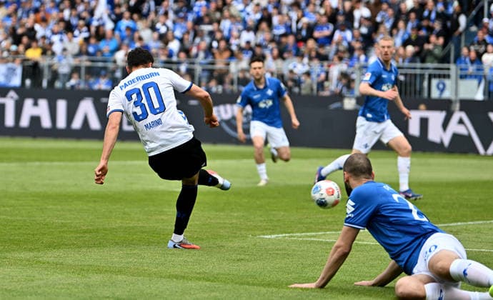 17 05 2026, xfux, Fußball 2 Bundesliga, SV Darmstadt 98 SC Paderborn 07 v l Torschuetze Torschütze Stefano Marino SC Paderborn Goal scored, Tor zum 0 1 DFL DFB REGULATIONS PROHIBIT ANY USE OF PHOTOGRAPHS as IMAGE SEQUENCES and or QUASI VIDEO Darmstadt