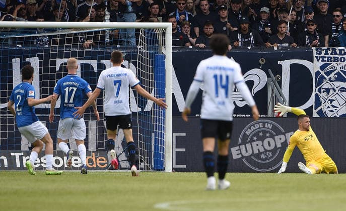 17 05 2026, xhbx, Soccer 2 Bundesliga, SV Darmstadt 98 SC Paderborn 07 v l Goal scored, Goal to 0 1 by Stefano Marino SC Paderborn 07 DFL DFB REGULATIONS PROHIBIT ANY USE OF PHOTOGRAPHS as IMAGE SEQUENCES and or QUASI VIDEO Darmstadt