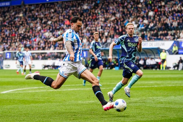 2026-05-17 SC Heerenveen v AFC Ajax - Dutch Vriendenloterij Eredivisie HEERENVEEN, NETHERLANDS - MAY 17: Sam Kersten of SC Heerenveen, Davey Klaassen of Ajax during the Dutch Vriendenloterij Eredivisie match between SC Heerenveen and AFC Ajax at Abe Lenstra Stadion on May 17, 2026 in Heerenveen, Netherlands. Heerenveen Abe Lenstra Stadion Netherlands Content not available for redistribution in The Netherlands directly or indirectly through any third parties. Copyright: xAndrexWeeningx