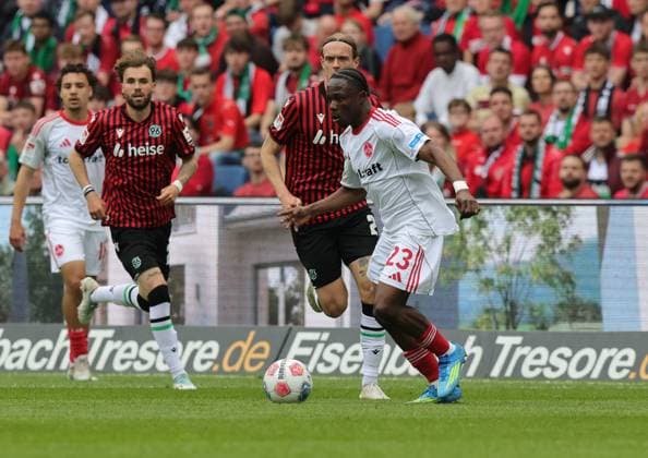 17 05 2026 Soccer Season 2024 2025 2 Soccer Bundesliga 34 Matchday Hannover 96 H96 1 FC Nürnberg FCN Club Sportfoto Zink DaMa xdaxmax DFL regulations prohibit any use of photographs as image sequences and or quasi video only for editorial use Mohamed Ali Zoma 23, 1 FC Nürnberg FCN in attack