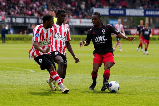 Eredivisie: Sparta Rotterdam v Excelsior Rotterdam Rotterdam - Said Bakari of Sparta Rotterdam, Ayoni Santos of Sparta Rotterdam, Arthur Zagre of Excelsior Rotterdam during the 34th competition round of the 2025 2026 Eredivisie season. The match is set between Sparta Rotterdam and Excelsior Rotterdam at Het Kasteel on 17 May 2026 in Rotterdam, The Netherlands. (VK Sportphoto Nick Koole) Copyright: xNickxKoolex