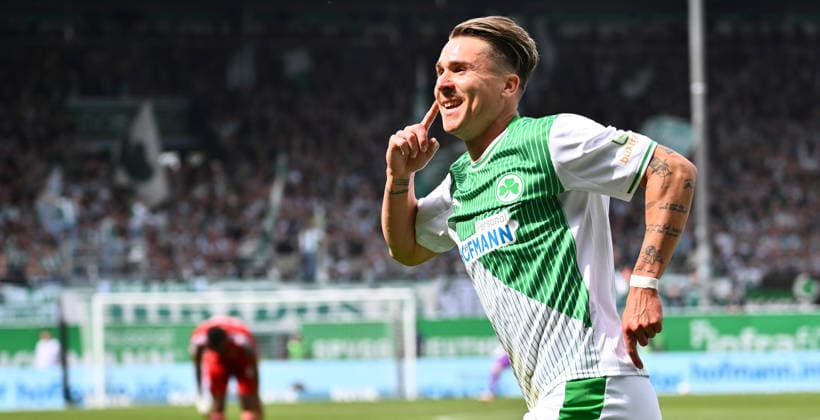 17 05 2026 Soccer Season 2025 2026 2 Soccer Bundesliga 34 Matchday SpVgg Greuther Fürth Kleeblatt Fortuna Düsseldorf Sportfoto Zink xwoxzix DFL regulations prohibit any use of photographs as image sequences and or quasi video only for editorial use Torjubel Jubel nach Treffer Tor Torschuß zum 2 0 durch Felix Klaus 30, SpVgg Greuther Fürth