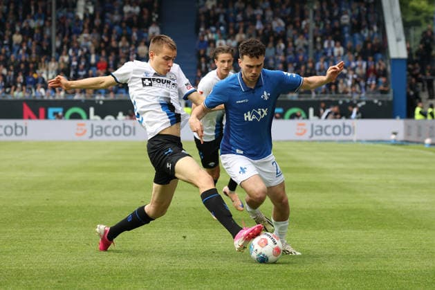 2026 05 17 xjfx 2 Bundesliga SV Darmstadt 98 SC Paderborn v l , Filip Bilbija SC Paderborn , Sergio Lopez SV Darmstadt 98 , zweikampf, action, aktion, battles for the Ball DFL DFB REGULATIONS PROHIBIT ANY USE OF PHOTOGRAPHS as IMAGE SEQUENCES and or QUASI VIDEO Copyright: JoaquimxFerreira