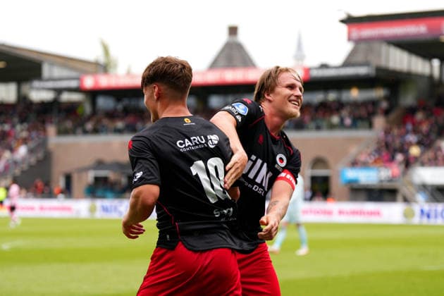 Eredivisie: Sparta Rotterdam v Excelsior Rotterdam Rotterdam - Noah Naujoks of Excelsior Rotterdam, Casper Widell of Excelsior Rotterdam during the 34th competition round of the 2025 2026 Eredivisie season. The match is set between Sparta Rotterdam and Excelsior Rotterdam at Het Kasteel on 17 May 2026 in Rotterdam, The Netherlands. (VK Sportphoto Nick Koole) Copyright: xNickxKoolex