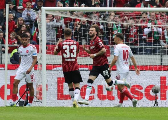 17 05 2026 Soccer season 2024 2025 2 Soccer Bundesliga 34 Matchday Hannover 96 H96 1 FC Nürnberg FCN Club Sportfoto Zink DaMa xdaxmax DFL regulations prohibit any use of photographs as image sequences and or quasi video only for editorial use Jubel Freude Torjubel nach Tor zum 1 1 Kolja Nuno Oudenne 29, Hannover 96 H96 jubelt freut sich Torschütze Kolja Nuno Oudenne 29, Hannover 96 H96