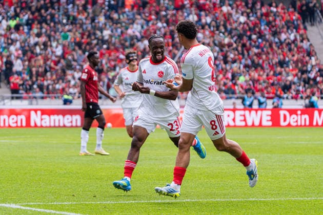 Hannover, Germany 17 May 2026 2 BL 2025 2026 Sp 34 Hannover 96 vs 1 FC Nürnberg In the picture Mohamed Ali Zoma FCN cheers after his goal to 0 1 with Henri Koudossou FCN DFL DFB regulations prohibit any use of photographs as image sequences and or quasi video Heinz von Heiden Arena Niedersachsen Copyright: xFotostandx xKruczynskix