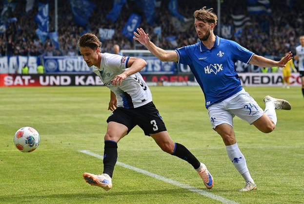17 05 2026, xhbx, Soccer 2 Bundesliga, SV Darmstadt 98 SC Paderborn 07 v l Jonah Sticker SC Paderborn 07 , Killian Corredor SV Darmstadt 98 DFL DFB REGULATIONS PROHIBIT ANY USE OF PHOTOGRAPHS as IMAGE SEQUENCES and or QUASI VIDEO Darmstadt