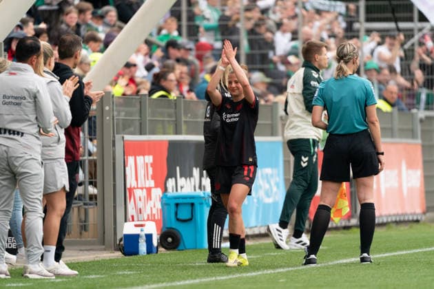 LEVERKUSEN, GERMANY - MAY 17: Kristin Kögel (11 Bayer 04 Leverkusen) in action during the Google Pixel Frauen-Bundesliga match between Bayer 04 Leverkusen and SV Werder Bremen at Ulrich-Haberland-Stadion on May 17, 2026 in Leverkusen, Germany. (Photo by Qianru Zhang Press Photo) Copyright: xQianruxZhang SPPx Sportspressphoto_SPR148662